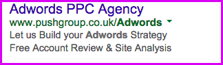 Screenshot showing, Google AdWords advert with normal content