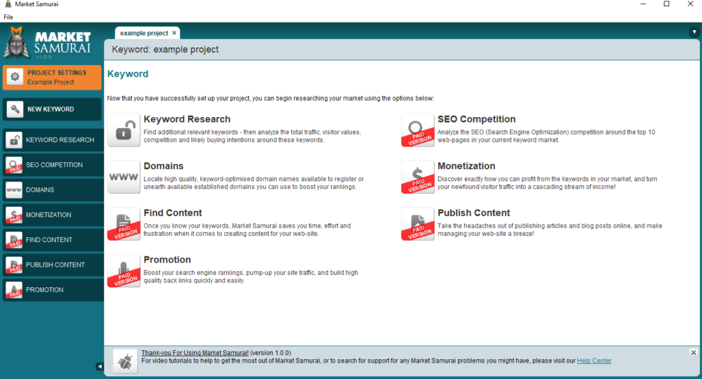 Market Samurai trial user interface