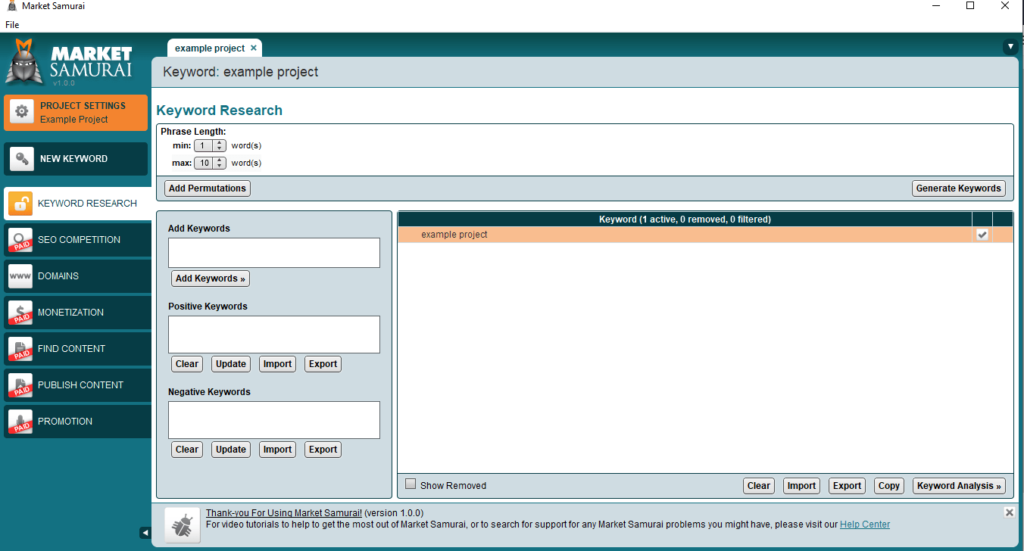 Market Samurai trial keyword research